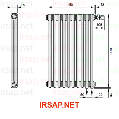 чертеж радиатора Irsap Tesi 21800-1021800-10-25-TR